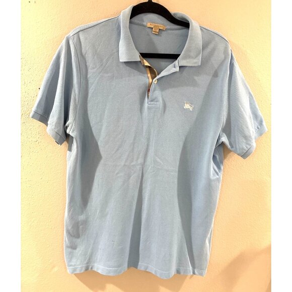 Burberry Hartford Slim Fit Polo Shirt Light Blue Check Placket Men’s Size Medium - Picture 2 of 9